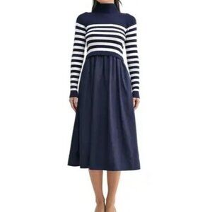 Mila Mae Women's Dress Long Sleeve Midi Navy Blue Sweater Full Skirt Medium NWOT